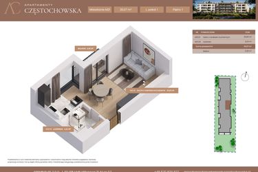Rzut - Mieszkanie na sprzedaż 1 pokój o powierzchni 30,07 m² - numer 21 w Apartamenty Częstochowska