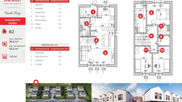 Rzut - Dom na sprzedaż 4 pokoje o powierzchni 95 m² - numer B2 w Rose Park etap IV