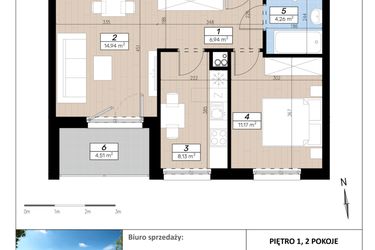 Rzut - Mieszkanie na sprzedaż 2 pokoje o powierzchni 45,44 m² - numer D/1/2 w Limone