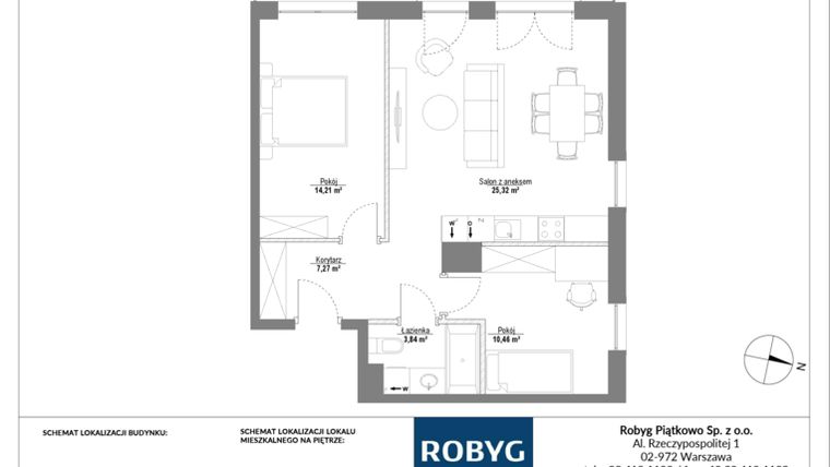 Rzut - Mieszkanie na sprzedaż 3 pokoje o powierzchni 61,1 m² - numer E.0M17 w Początek Piątkowo bud. E
