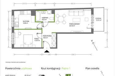 Rzut - Mieszkanie na sprzedaż 2 pokoje o powierzchni 52,6 m² - numer 1/001 w Krakowska Vita