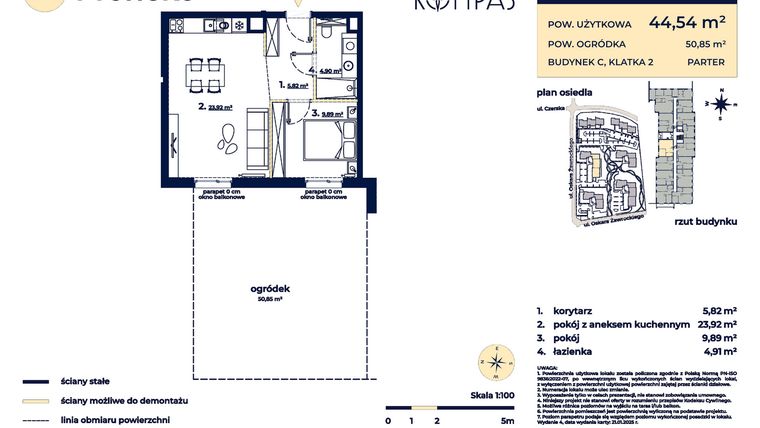 Rzut - Mieszkanie na sprzedaż 2 pokoje o powierzchni 44,54 m² - numer C39 w Osiedle Kompas