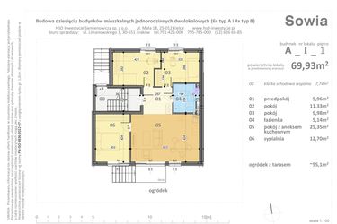 Rzut - Mieszkanie na sprzedaż 4 pokoje o powierzchni 69,93 m² - numer A1 w Sowia