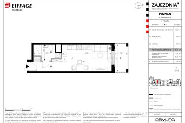 Rzut - Mieszkanie na sprzedaż 1 pokój o powierzchni 29,83 m² - numer A.3.3 w Zajezdnia