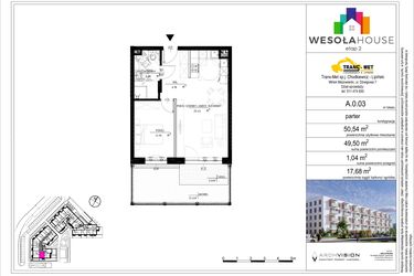 Rzut - Mieszkanie na sprzedaż 2 pokoje o powierzchni 49,5 m² - numer A.0.03 w Wesoła House Etap II
