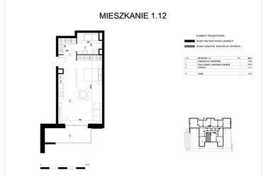 Rzut - Mieszkanie na sprzedaż 1 pokój o powierzchni 46,91 m² - numer M1.12 w Verde Casa