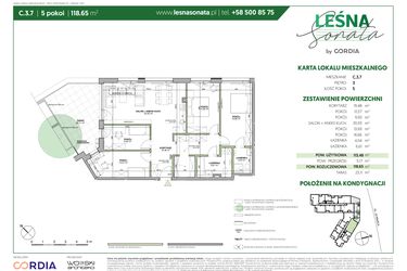 Rzut - Mieszkanie na sprzedaż 5 pokoi o powierzchni 118,73 m² - numer C.3.7 w Leśna Sonata