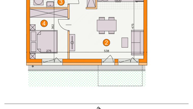 Rzut - Mieszkanie na sprzedaż 2 pokoje o powierzchni 40,45 m² - numer BII/B5 w Osiedle Bocianie Gniazdo 2