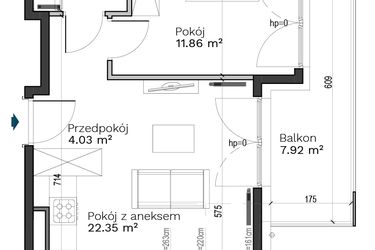 Rzut - Mieszkanie na sprzedaż 2 pokoje o powierzchni 42,54 m² - numer C-18 w Destino