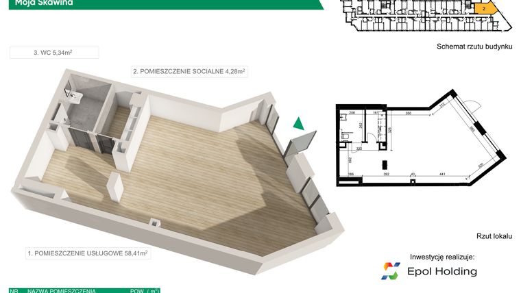 Rzut - Lokal użytkowy na sprzedaż 2 pokoje o powierzchni 68,03 m² - numer LU2 w Moja Skawina
