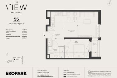 Rzut - Mieszkanie na sprzedaż 2 pokoje o powierzchni 45,67 m² - numer 55 w The View
