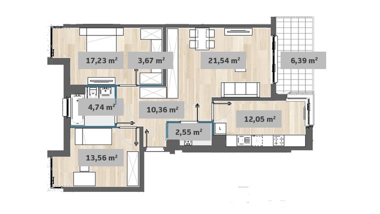 Rzut - Mieszkanie na sprzedaż 3 pokoje o powierzchni 81,64 m² - numer F1.C.04.01 w Sady Żoliborz
