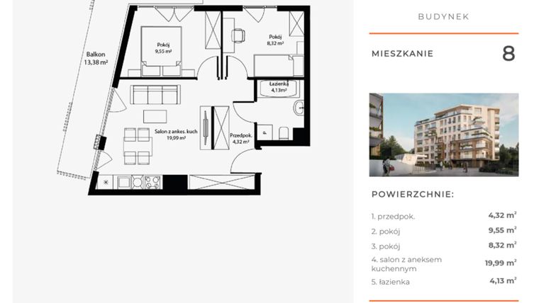 Rzut - Mieszkanie na sprzedaż 3 pokoje o powierzchni 46,31 m² - numer 8 w Bytkowska 4.0
