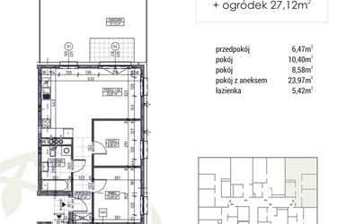 Rzut - Mieszkanie na sprzedaż 3 pokoje o powierzchni 54,84 m² - numer A1.00.05 w Zakątek Flora