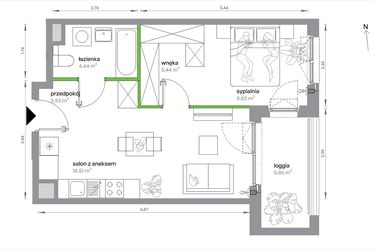 Rzut - Mieszkanie na sprzedaż 2 pokoje o powierzchni 41,14 m² - numer 1/A/3/5 w Sochaczewska Vita