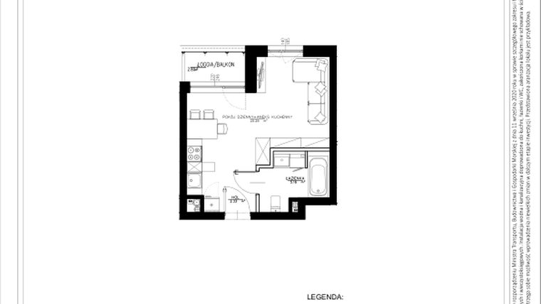 Rzut - Mieszkanie na sprzedaż 1 pokój o powierzchni 27,78 m² - numer B56 w Osiedle pod Klonami "Klonowa 11"