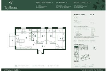 Rzut - Mieszkanie na sprzedaż 4 pokoje o powierzchni 74,99 m² - numer B.2.3 w IVY HOUSE