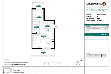 Rzut - Mieszkanie na sprzedaż 2 pokoje o powierzchni 48,74 m² - numer A27 w Milczańska 18