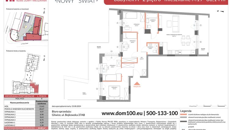 Rzut - Mieszkanie na sprzedaż 5 pokoi o powierzchni 88,14 m² - numer M19 w Apartamenty Nowy Świat