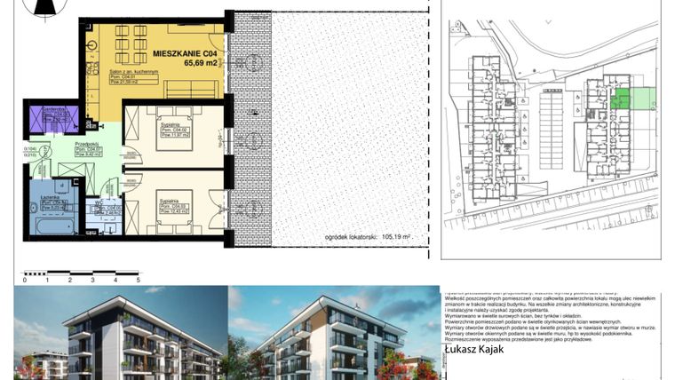Rzut - Mieszkanie na sprzedaż 3 pokoje o powierzchni 65,69 m² - numer C04 w Duo Park