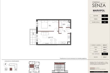 Rzut - Mieszkanie na sprzedaż 2 pokoje o powierzchni 45,86 m² - numer D.M23 w Osiedle Senza