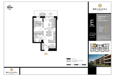 Rzut - Mieszkanie na sprzedaż 2 pokoje o powierzchni 41,29 m² - numer E.163 w Belzacka Park etap III