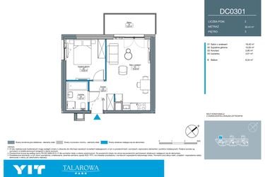 Rzut - Mieszkanie na sprzedaż 2 pokoje o powierzchni 36,44 m² - numer DC0301 w Talarowa Park II