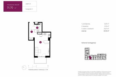 Rzut - Mieszkanie na sprzedaż 1 pokój o powierzchni 31,7 m² - numer 2.B.2.02 w Murapol Urcity