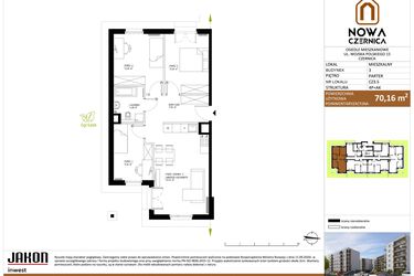 Rzut - Mieszkanie na sprzedaż 4 pokoje o powierzchni 70,16 m² - numer CZ3.5 w Nowa Czernica - etap II