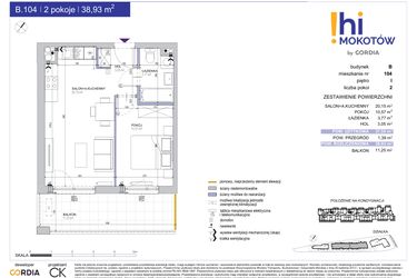 Rzut - Mieszkanie na sprzedaż 2 pokoje o powierzchni 38,93 m² - numer A1.B.104 w Hi Mokotów