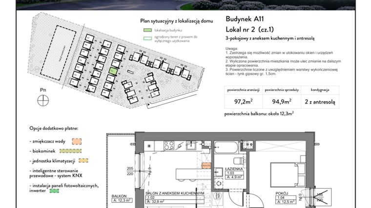 Rzut - Mieszkanie na sprzedaż 3 pokoje o powierzchni 97,2 m² - numer A11 2 w Garden&Villa