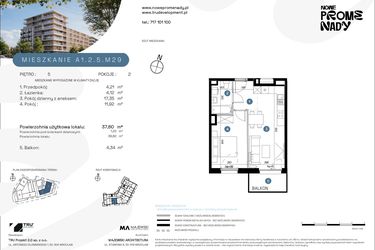 Rzut - Mieszkanie na sprzedaż 2 pokoje o powierzchni 37,6 m² - numer A1.2.5.M29 w Nowe Promenady