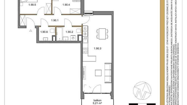 Rzut - Mieszkanie na sprzedaż 3 pokoje o powierzchni 66,95 m² - numer 90 w Osiedle Sfera etap II