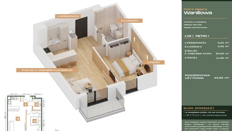 Rzut - Mieszkanie na sprzedaż 2 pokoje o powierzchni 40,65 m² - numer L.1-2 w Dobre Miejsce Waniliowa