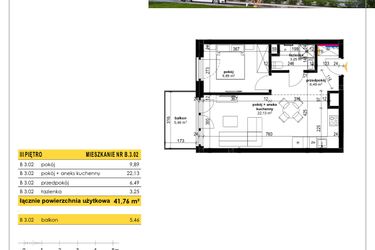 Rzut - Mieszkanie na sprzedaż 2 pokoje o powierzchni 41,78 m² - numer B 3.02 w Park Moniuszki II C