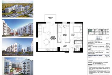 Rzut - Mieszkanie na sprzedaż 3 pokoje o powierzchni 61,73 m² - numer A.3.47 w Skandinavia