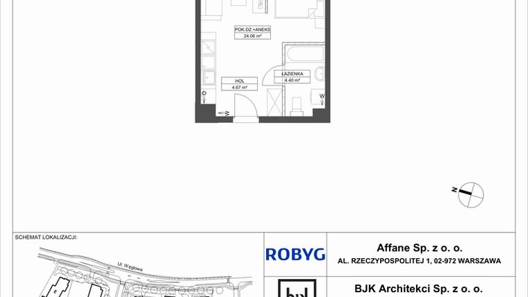 Rzut - Mieszkanie na sprzedaż 1 pokój o powierzchni 33,13 m² - numer A.2M03 w WENDY