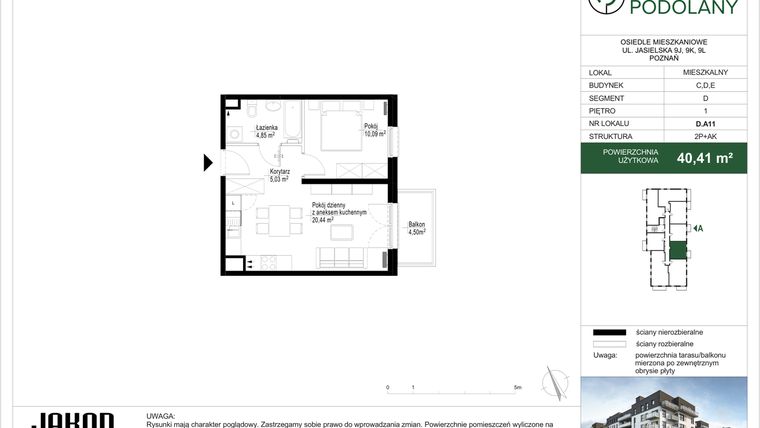 Rzut - Mieszkanie na sprzedaż 2 pokoje o powierzchni 40,41 m² - numer D.A11 w Sielskie Podolany II