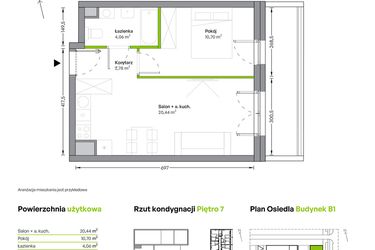 Rzut - Mieszkanie na sprzedaż 2 pokoje o powierzchni 37,98 m² - numer B.07.01.07 w WUWA Vita