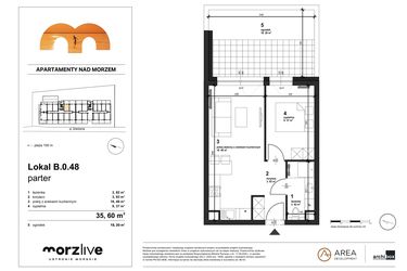 Rzut - Mieszkanie na sprzedaż 2 pokoje o powierzchni 35,6 m² - numer B.0.48 w Morzlive