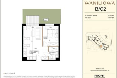 Rzut - Mieszkanie na sprzedaż 2 pokoje o powierzchni 38,52 m² - numer WA2/B/02 w Waniliowa