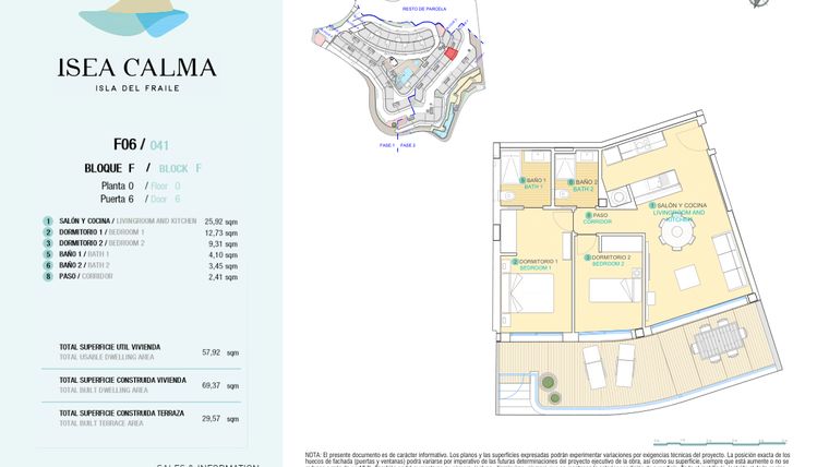 Rzut - Mieszkanie na sprzedaż 2 pokoje o powierzchni 69 m² - numer CAV-MS-5140 w Isea Calma - Aguilas