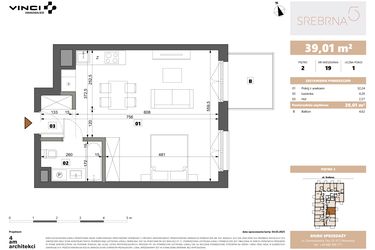 Rzut - Mieszkanie na sprzedaż 1 pokój o powierzchni 39,01 m² - numer 19 w Srebrna 5