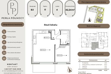 Rzut - Mieszkanie na sprzedaż 2 pokoje o powierzchni 42,24 m² - numer B3.0_4 w Perła Północy etap 2