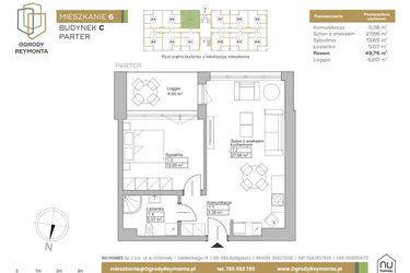 Rzut - Mieszkanie na sprzedaż 2 pokoje o powierzchni 49,76 m² - numer M6 w Ogrody Reymonta