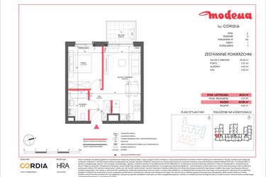 Rzut - Mieszkanie na sprzedaż 2 pokoje o powierzchni 40,51 m² - numer A.150 w Modena II