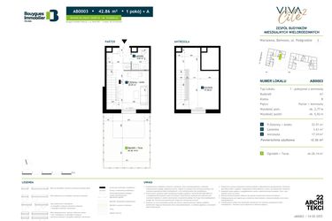 Rzut - Mieszkanie na sprzedaż 1 pokój o powierzchni 42,86 m² - numer AB0003 w Viva Cité 2