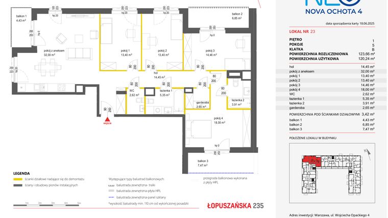 Rzut - Mieszkanie na sprzedaż 5 pokoi o powierzchni 120,24 m² - numer 23 w Neo Nova Ochota 4