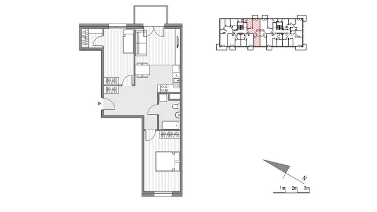 Rzut - Mieszkanie na sprzedaż 3 pokoje o powierzchni 62,73 m² - numer 32 w Glogera bud. H