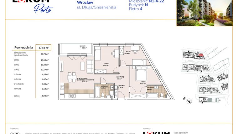 Rzut - Mieszkanie na sprzedaż 4 pokoje o powierzchni 87,56 m² - numer N1-4-22 w Lokum Porto etap V bud. N